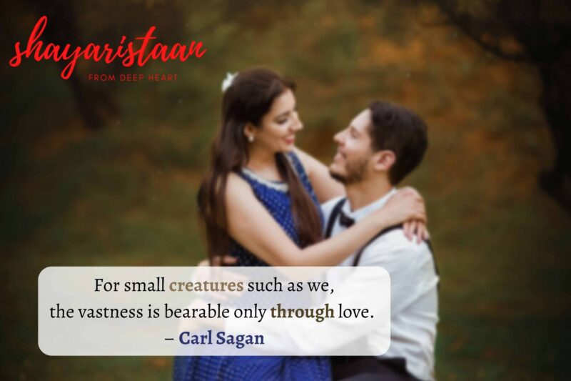 mohabbat quotes | For small creatures such as we,  the vastness is bearable only through love.