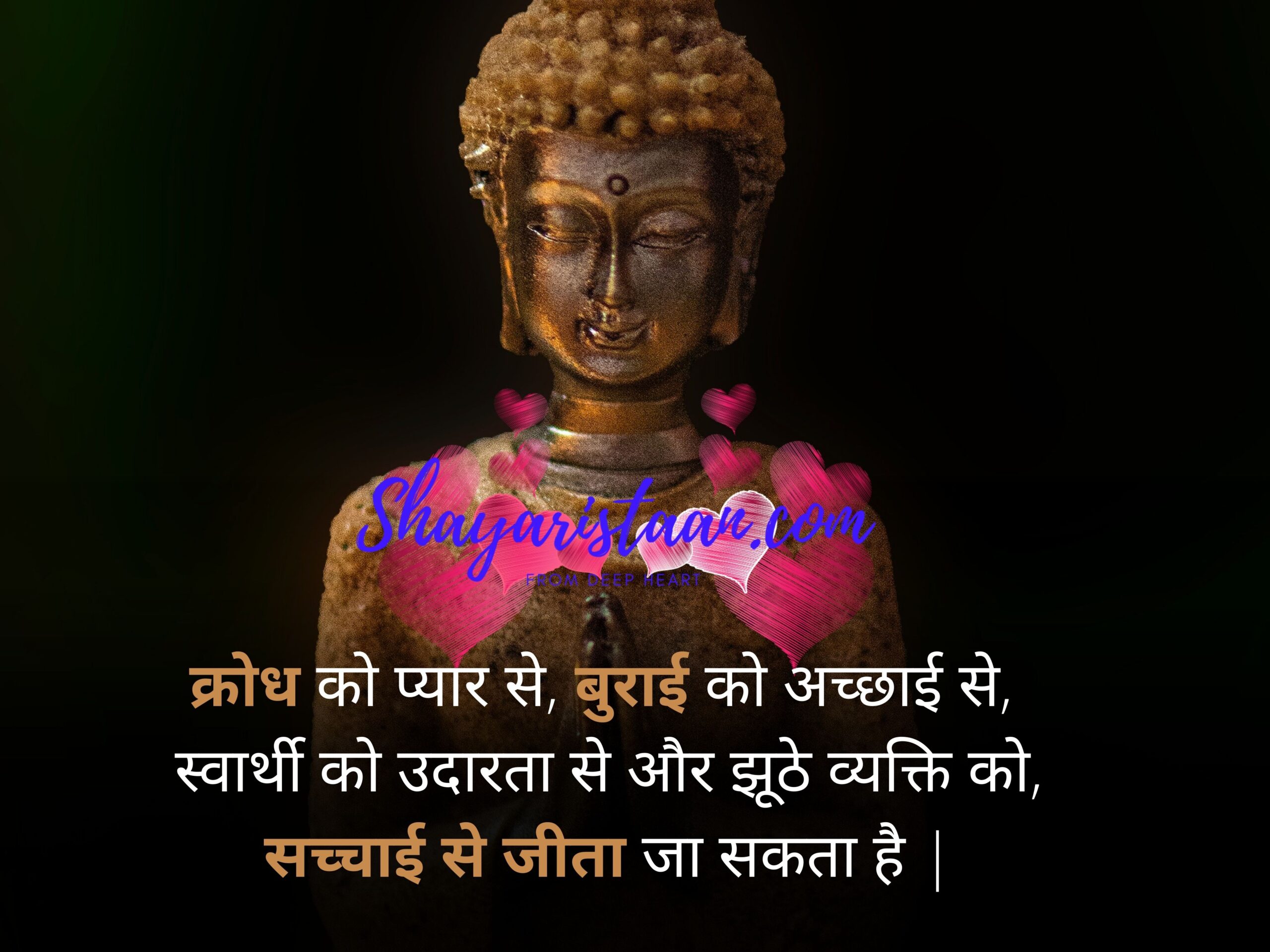  buddha quotes about life | क्रोध को प्यार से, बुराई को अच्छाई से,  स्वार्थी को उदारता से और झूठे व्यक्ति को, सच्चाई से जीता जा सकता है |